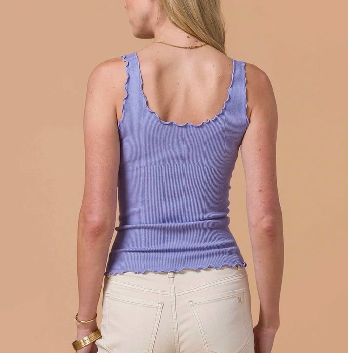 Teal Floral‑Print Racerback Scalloped‑Hem Graphic Tank Top