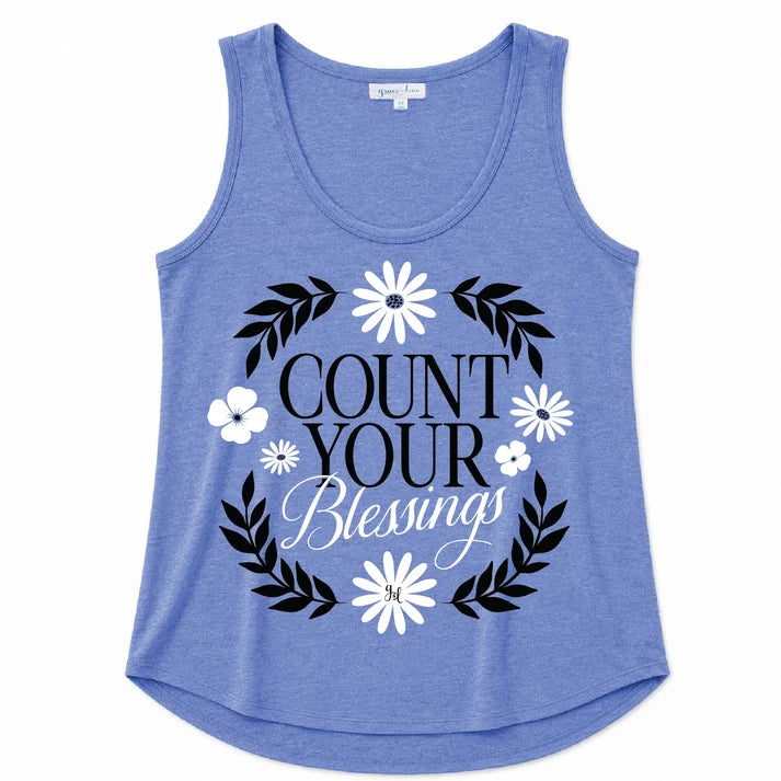 Glacier‑Blue Floral‑Graphic Racerback Scalloped‑Hem Tank Top